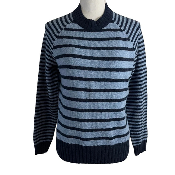 Time and Tru Striped Blue Sweater Womens Small Mock Neck Pullover Long Sleeves - Picture 1 of 6